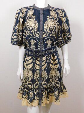 FARM RIO Ainika Tropical Splendor Blue Mini Dress L (32926)